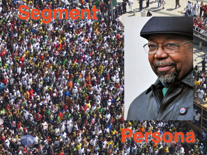 A crown of people with a single profile image superimposed over it.