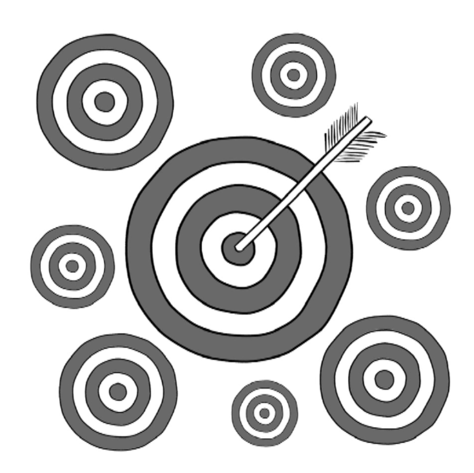 multiple targets with an arrow in one of the bullseyes