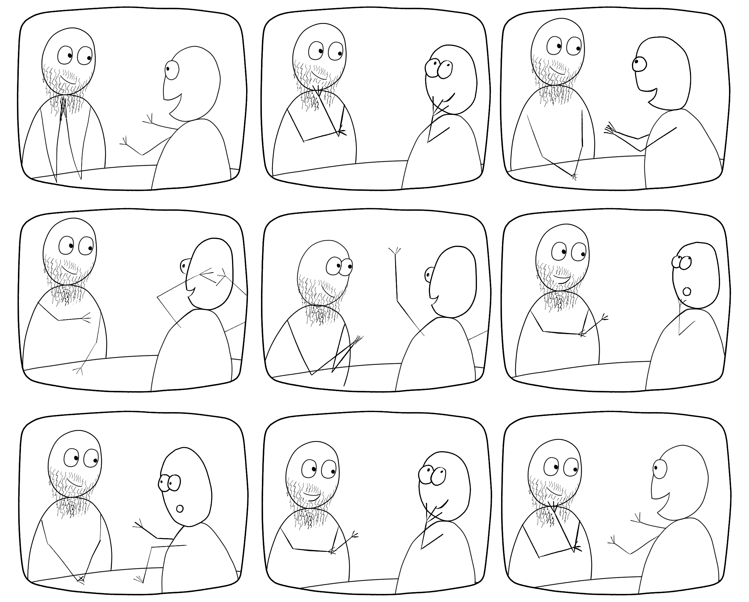 9 images of a coach and coachee chatting